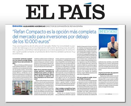 Refan, protagonista en el suplemento especial Inversiones&Franquicias en el periódico El País 