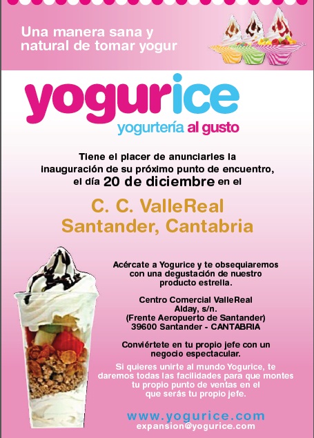 Yogurice, nueva apertura en CC Valle Real de Santander